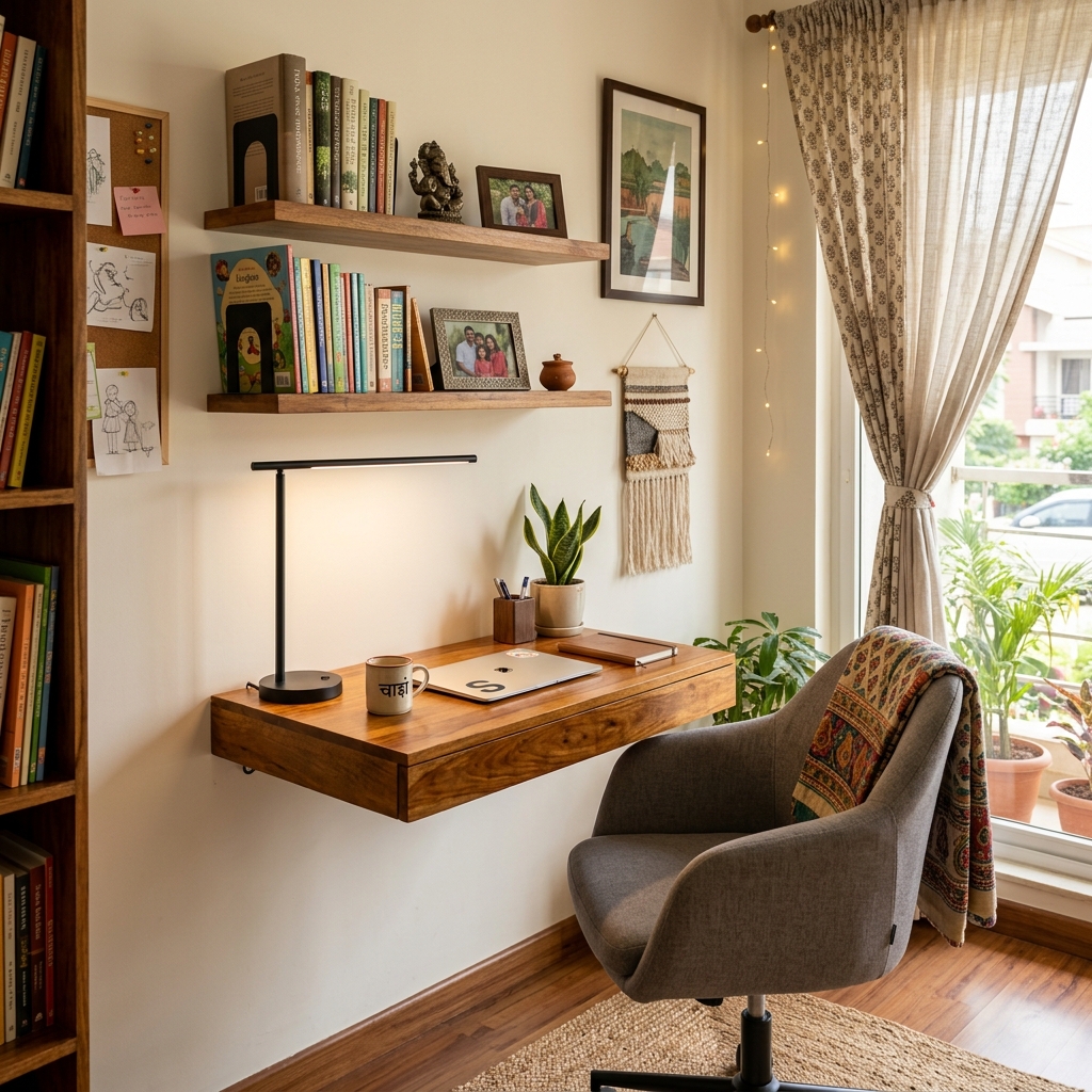 Modern study table with floating shelves